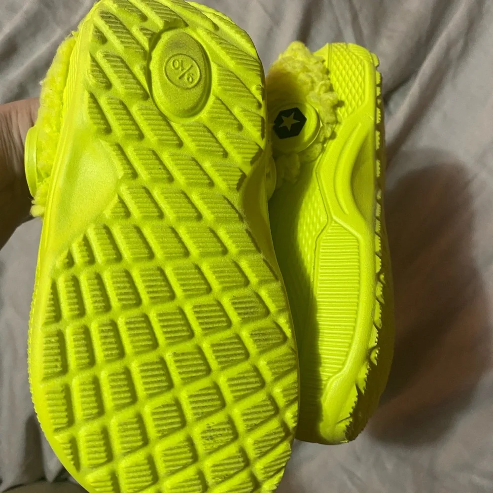 Vibrant Yellow Fuzzy Kids‎ Crocs
